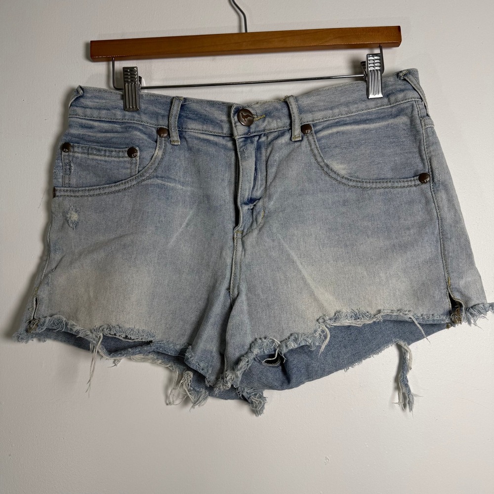 Free People Denim Shorts 28 Light Blue Raw Hem Cutoff Boho Festival Summer